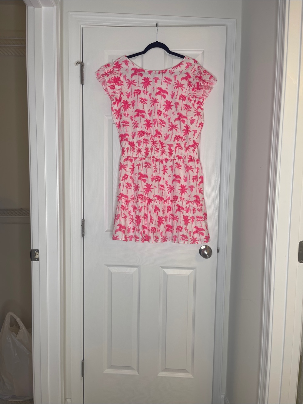 Vineyard Vines Pink & White Palm-Print Ruffle-Sleeve Mini Dress - Picture 3 of 5